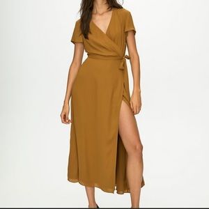 Babaton yellow slit wrap dress